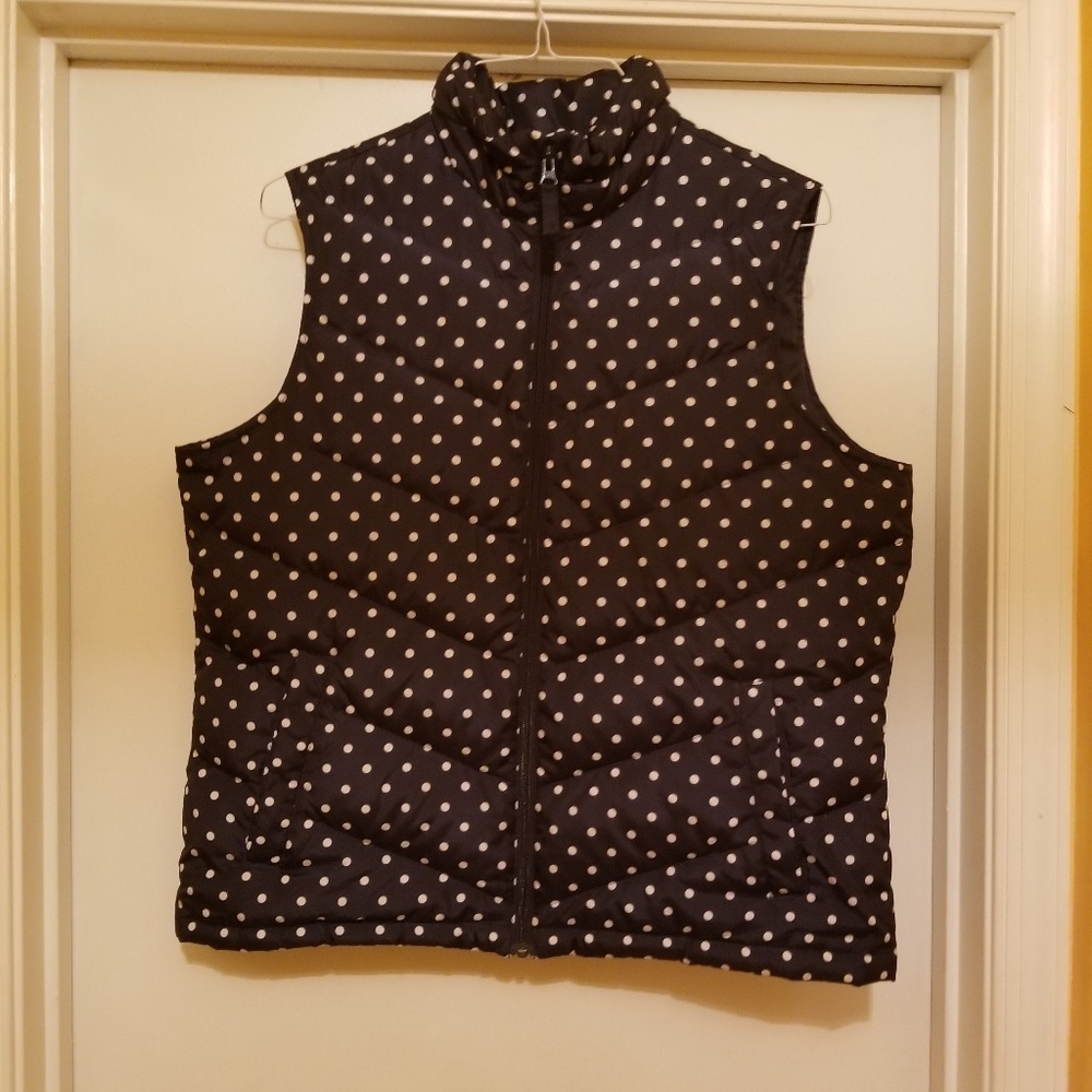 New! Landsend Navy Polka Dot Down Vest